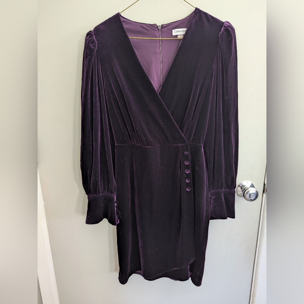 Calvin Klein Velvet Purple Vintage Dress Sz 2 Wedding Formal Cocktail Event Rare